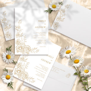Gold and White Botanical Daisy Garden Wedding Invitation
