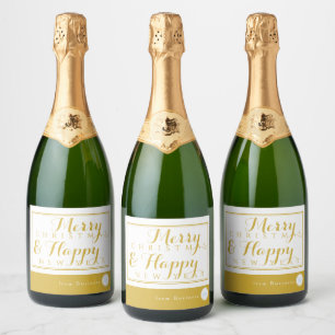 GOLD AND WHITE BUSINESS HOLIDAY GIFT OWN LOGO SPARKLING WINE LABEL