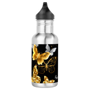 Gold and white butterflies 532 ml water bottle