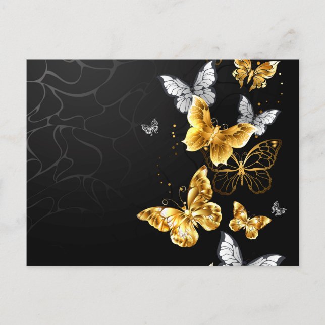 Gold and white butterflies announcement postcard (Front)