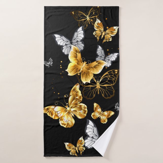 Gold and white butterflies bath towel (Bath Towel)