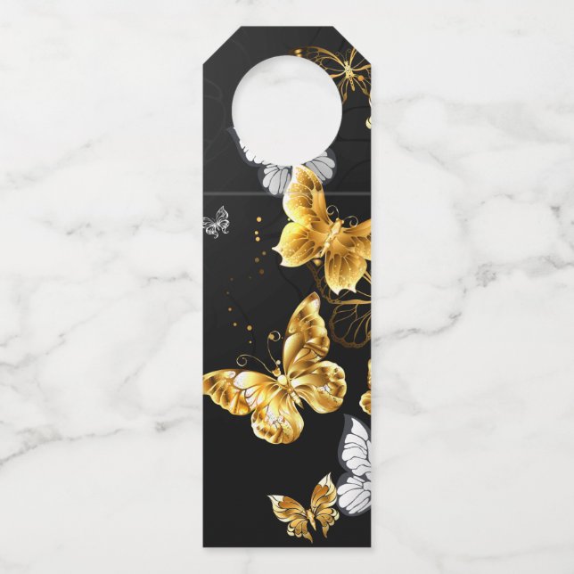 Gold and white butterflies bottle tag (Front)