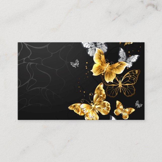 Gold and white butterflies business card (Front)