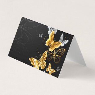 Gold and white butterflies business card