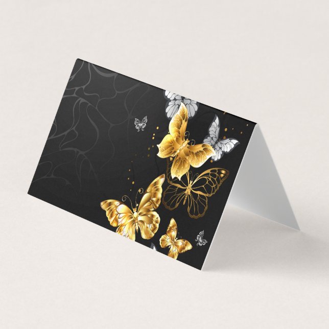 Gold and white butterflies business card (Front)