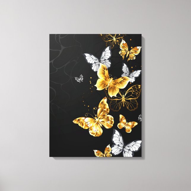 Gold and white butterflies canvas print (Front)