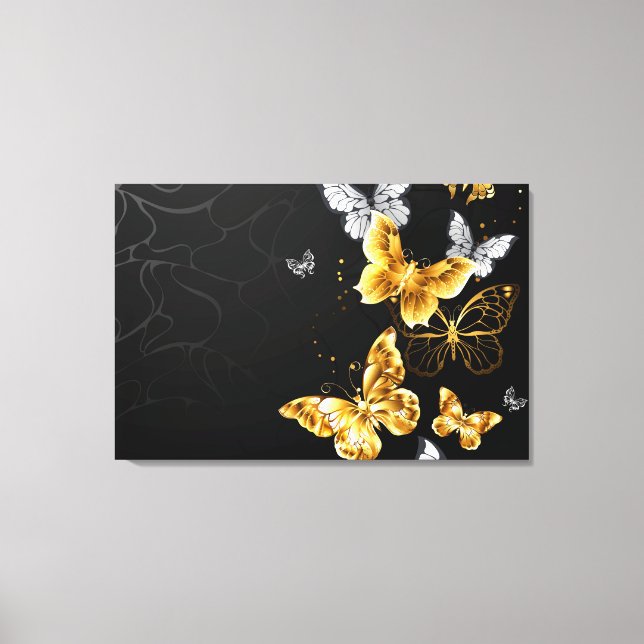 Gold and white butterflies canvas print (Front)
