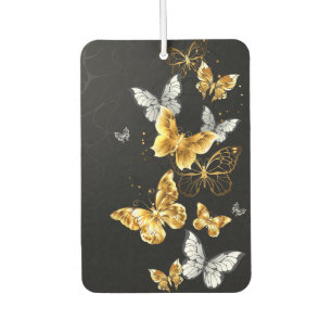 Gold and white butterflies car air freshener