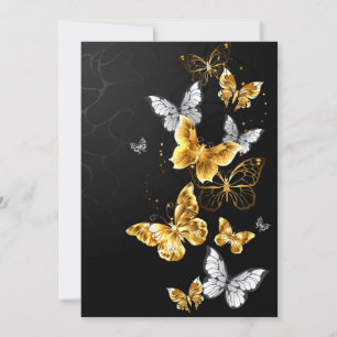 Gold and white butterflies card