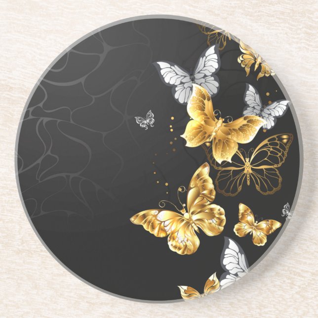 Gold and white butterflies coaster (Front)
