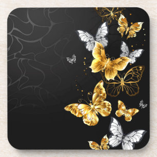 Gold and white butterflies coaster