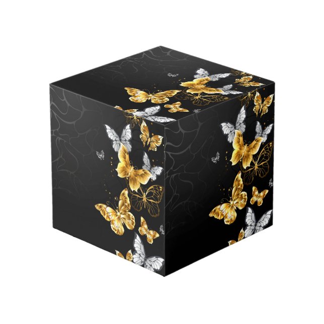 Gold and white butterflies cube (Front Angled)
