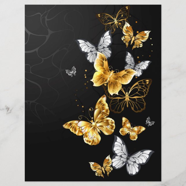 Gold and white butterflies custom letterhead (Front)
