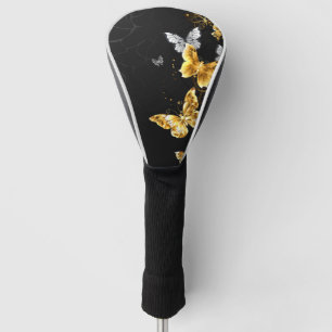 Gold and white butterflies golf head cover