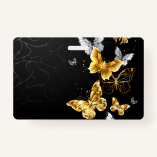 Gold and white butterflies ID badge