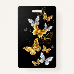 Gold and white butterflies ID badge