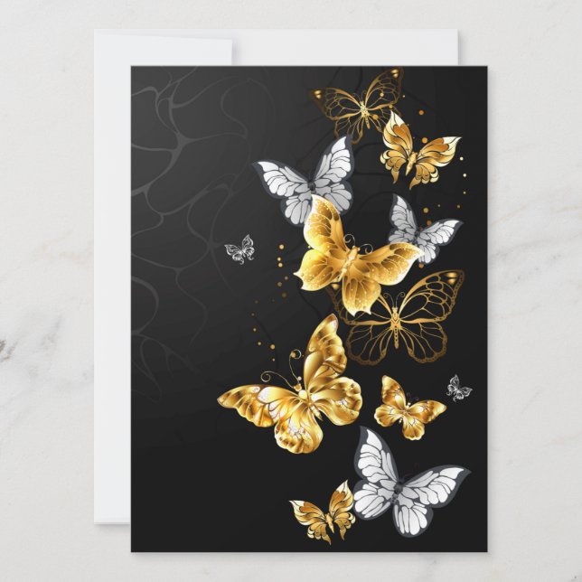 Gold and white butterflies invitation (Front)