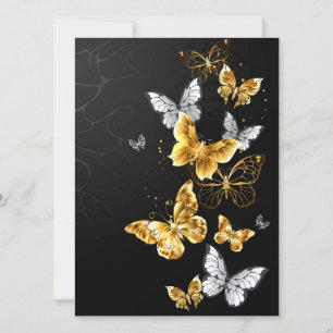 Gold and white butterflies invitation