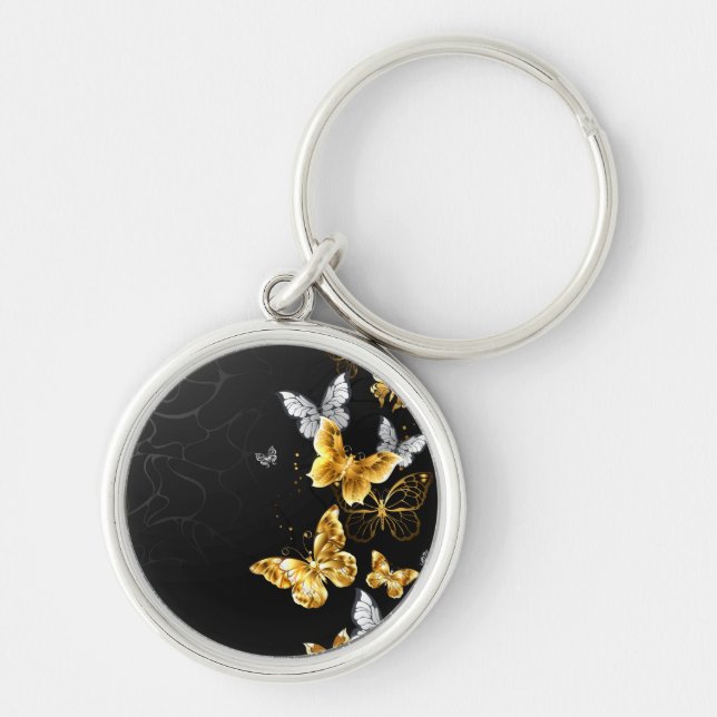 Gold and white butterflies key ring (Front)