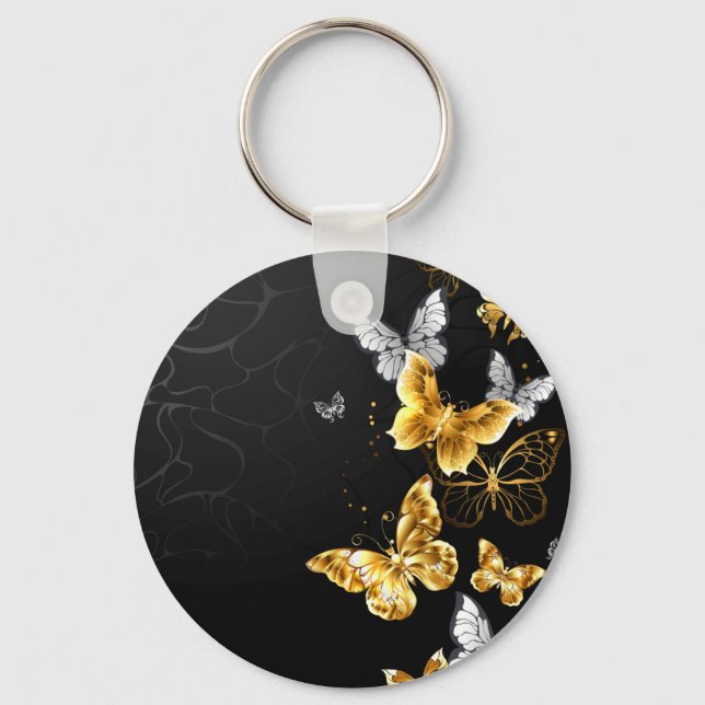 Gold and white butterflies key ring (Front)