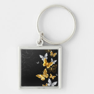 Gold and white butterflies key ring