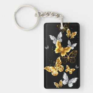 Gold and white butterflies key ring