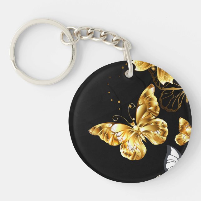 Gold and white butterflies key ring (Front)