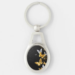 Gold and white butterflies key ring