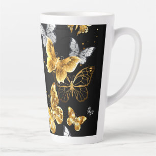 Gold and white butterflies latte mug