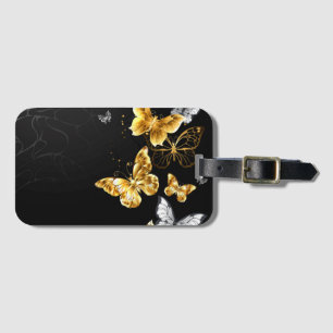 Gold and white butterflies luggage tag