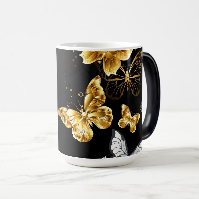 Gold and white butterflies magic mug (Front Right)