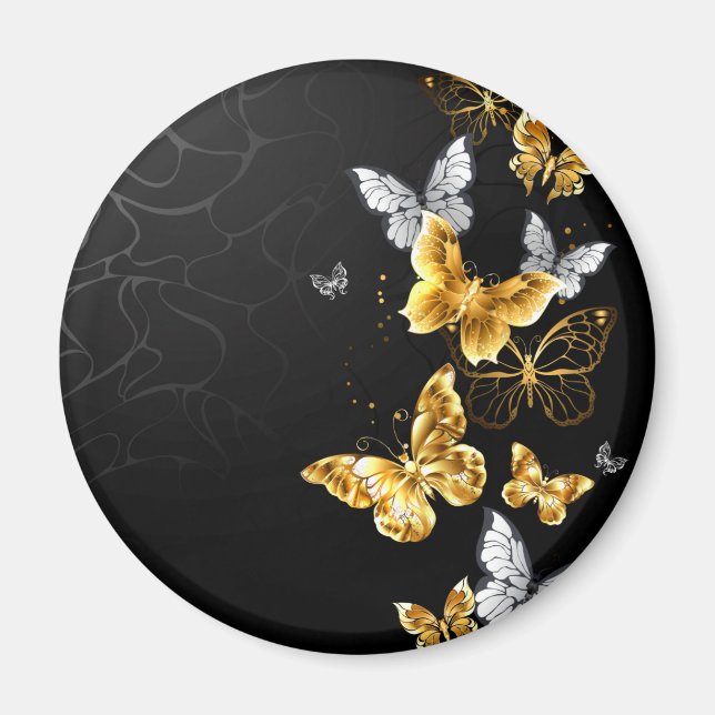 Gold and white butterflies magnet (Front)