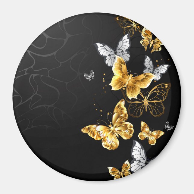 Gold and white butterflies magnet (Front)