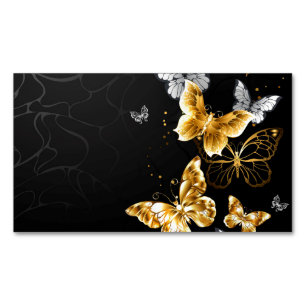 Gold and white butterflies magnetic business card