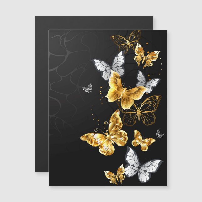 Gold and white butterflies magnetic invitation (Front/Back)