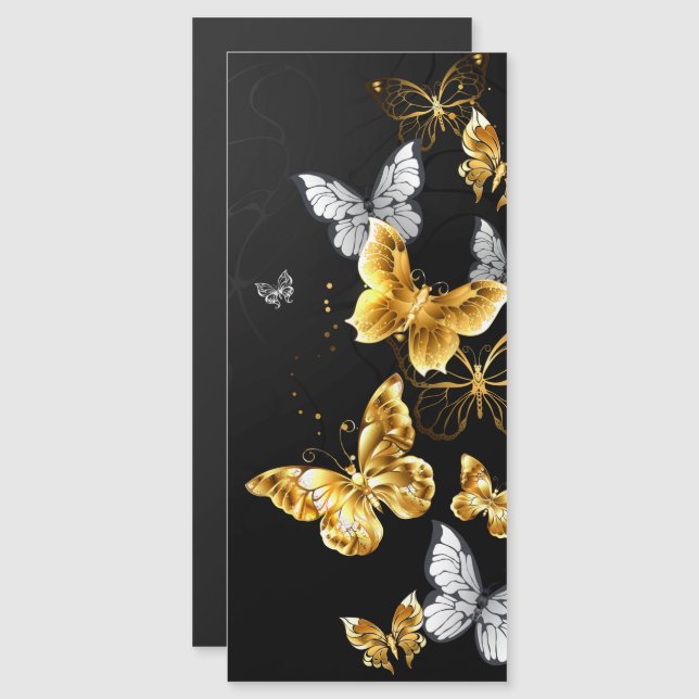 Gold and white butterflies magnetic invitation (Front/Back)