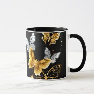 Gold and white butterflies mug
