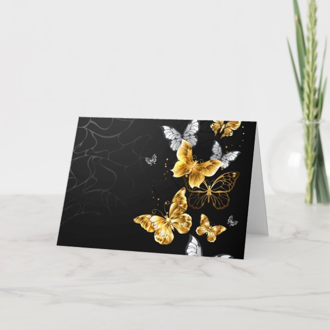Gold and white butterflies note card (Front)