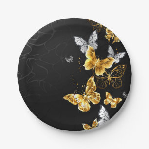 Gold and white butterflies paper plate