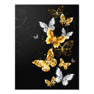 Gold and white butterflies photo print