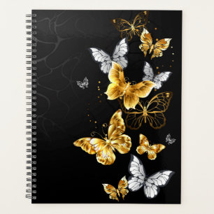 Gold and white butterflies planner