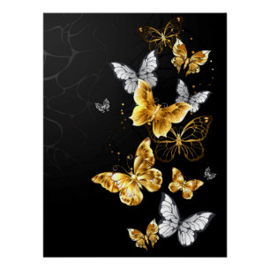 Gold and white butterflies poster