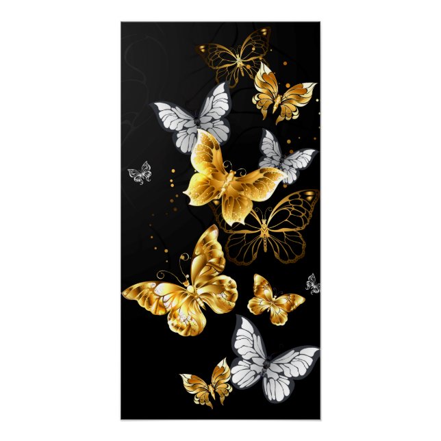 Gold and white butterflies poster (Front)