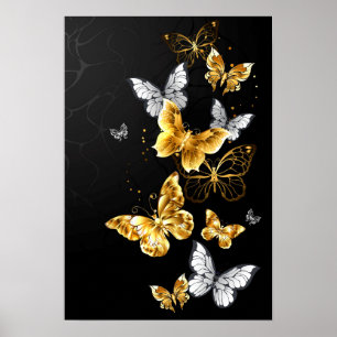 Gold and white butterflies poster