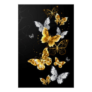 Gold and white butterflies poster