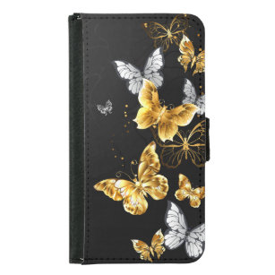 Gold and white butterflies samsung galaxy s5 wallet case