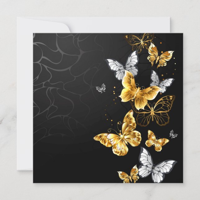 Gold and white butterflies save the date (Front)