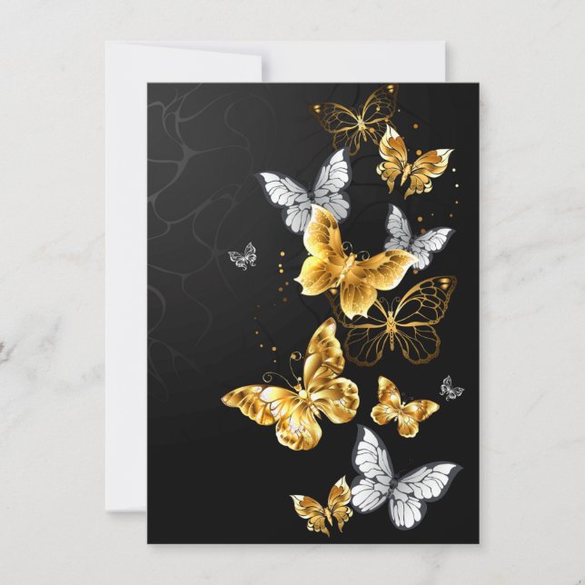 Gold and white butterflies save the date (Front)