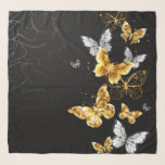 Gold and white butterflies scarf<br><div class="desc">Gold,  jewellery and white butterflies on black background. Golden butterfly.</div>
