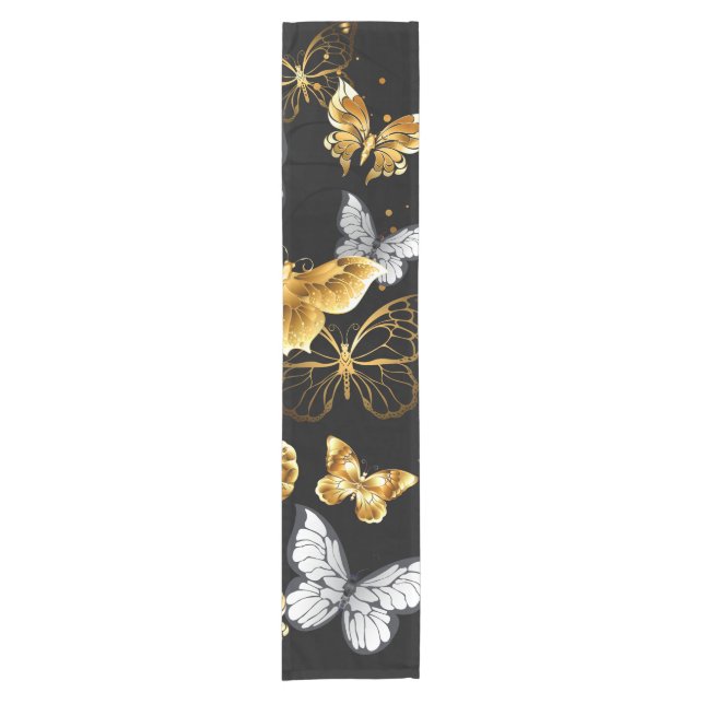 Gold and white butterflies short table runner (Front)